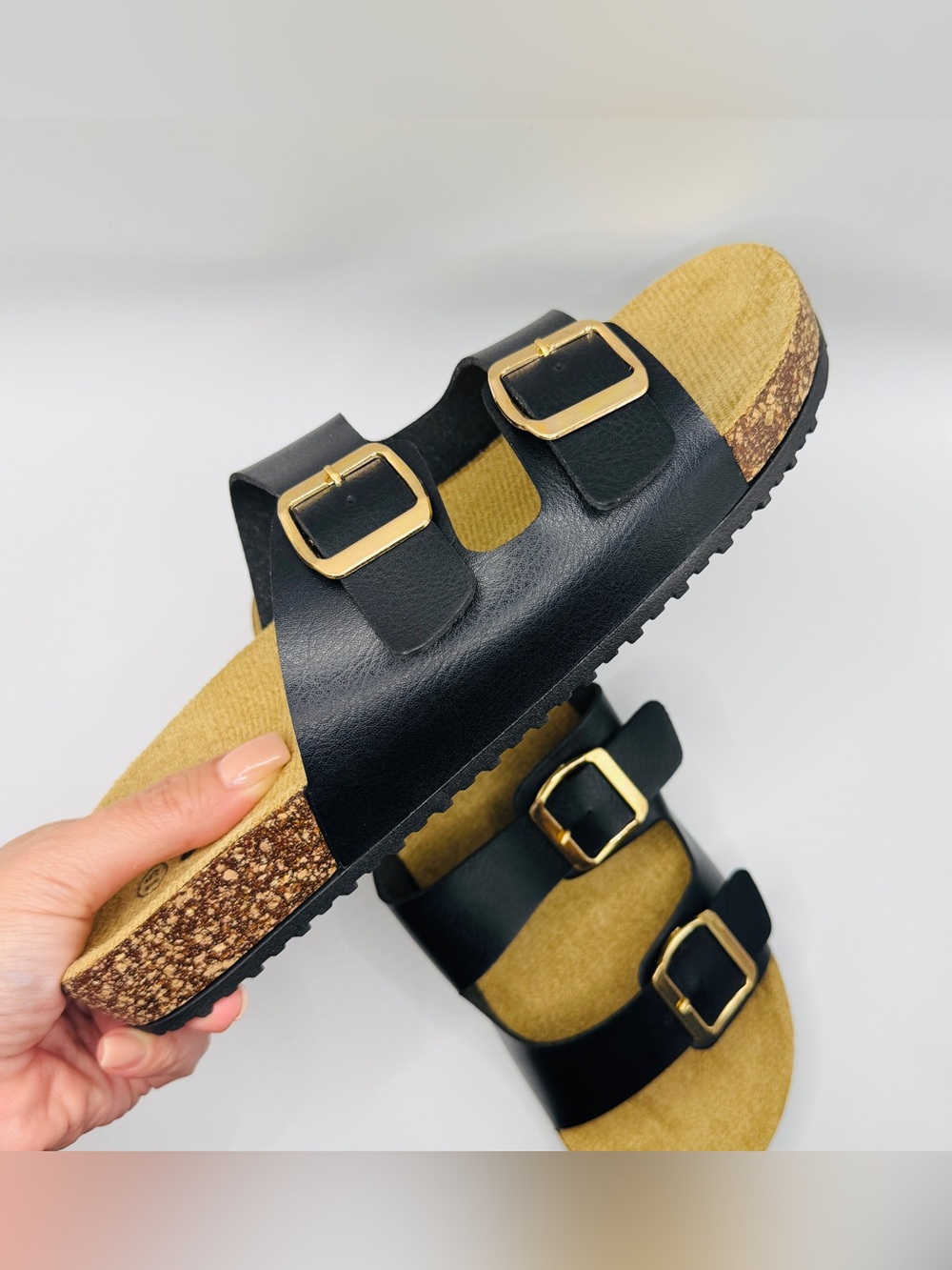 NWT Classic Double Buckle Black Cork Footbed Sandals - Size 9 - Picture 8 of 8